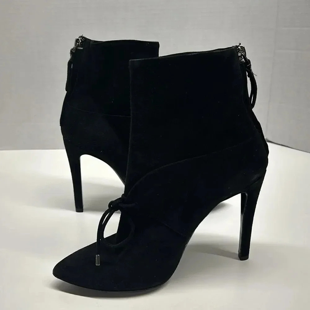 Giorgio Armani Heeled Ankle Booties High Heels Boots Suede Bow Black Size 7
